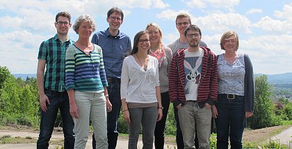RG in May 2015 behind the institute in Tübingen
vltr: Matthias Speidel, Jutta Bloschies, Timo Niedermeyer, Karin Bretzel, Ronja Kossack, Nico Ortlieb, Tomasz Chilczuk, Elke Klenk